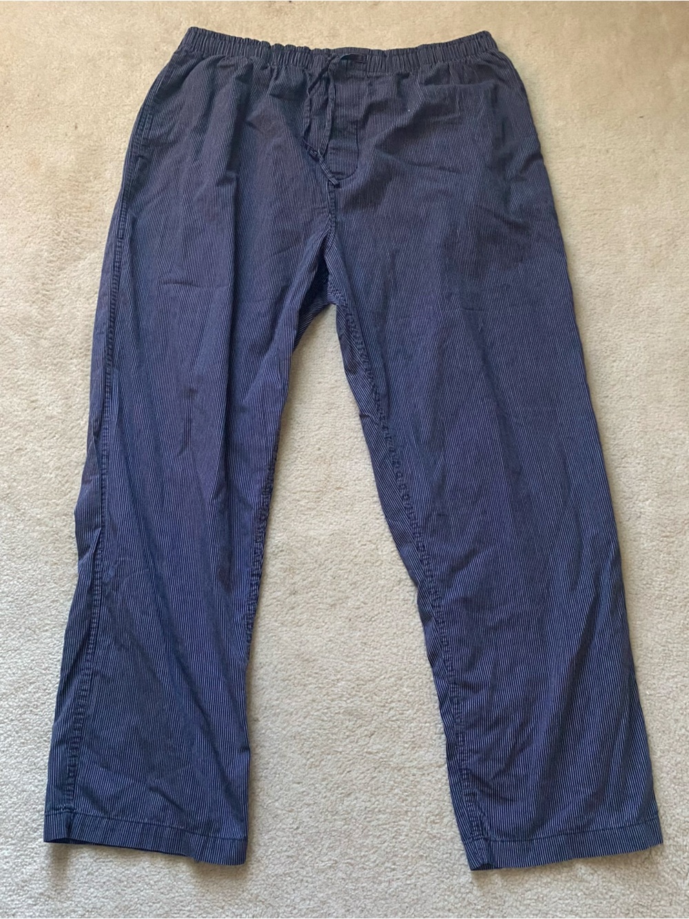 Brooks Basics Pajama Pants 100% Cotton Stripe Blue White Drawstring Pocket Large